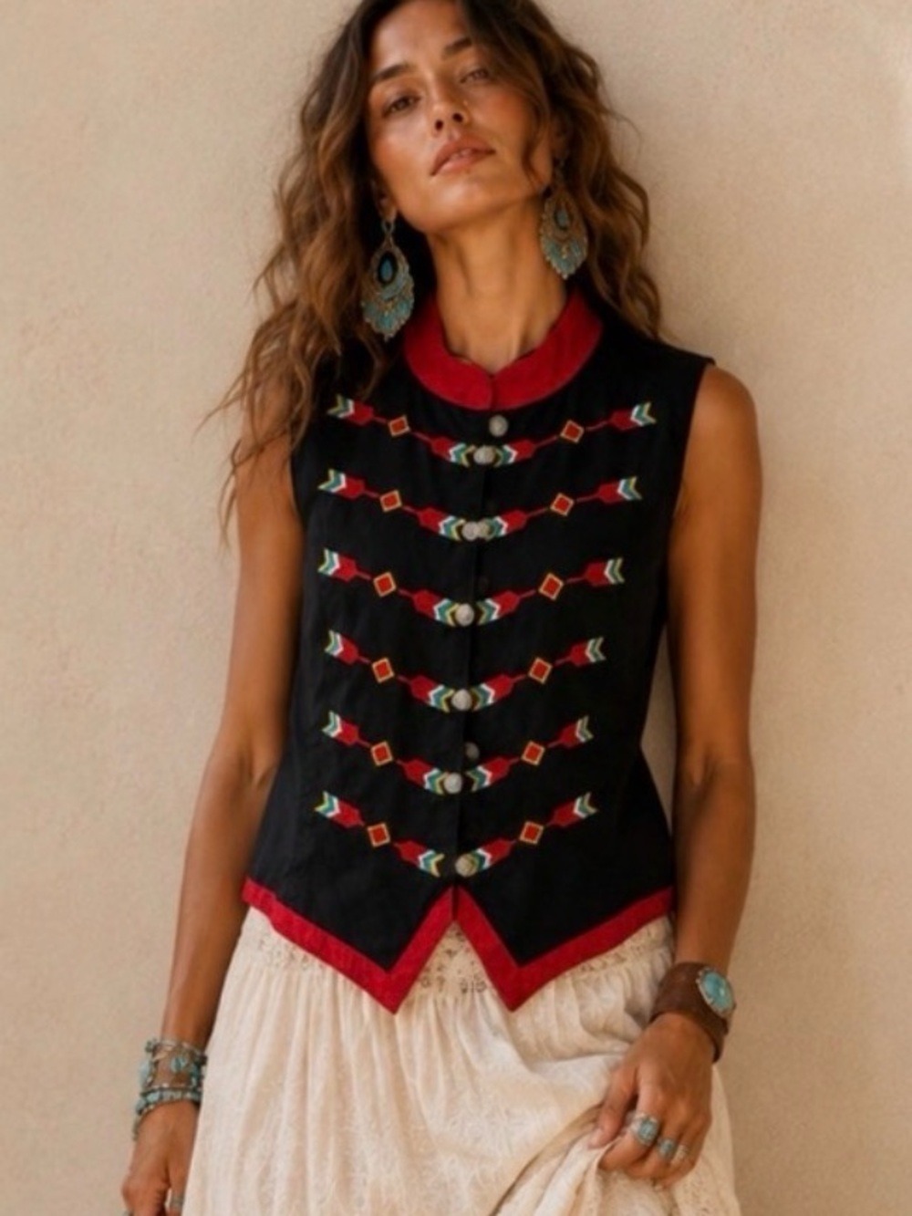 VNTG Panhandle Slim Western Embroidered Arrow Vest - L